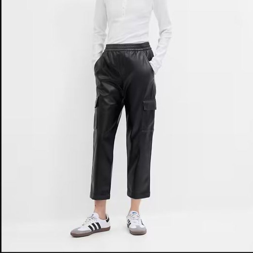 Mid Rise Easy Vegan-Leather Cargo Pants